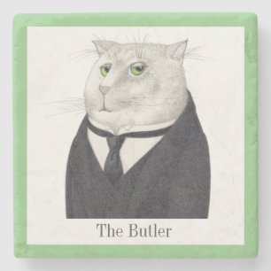 BUTLER CAT Marble Stone Coaster + Text