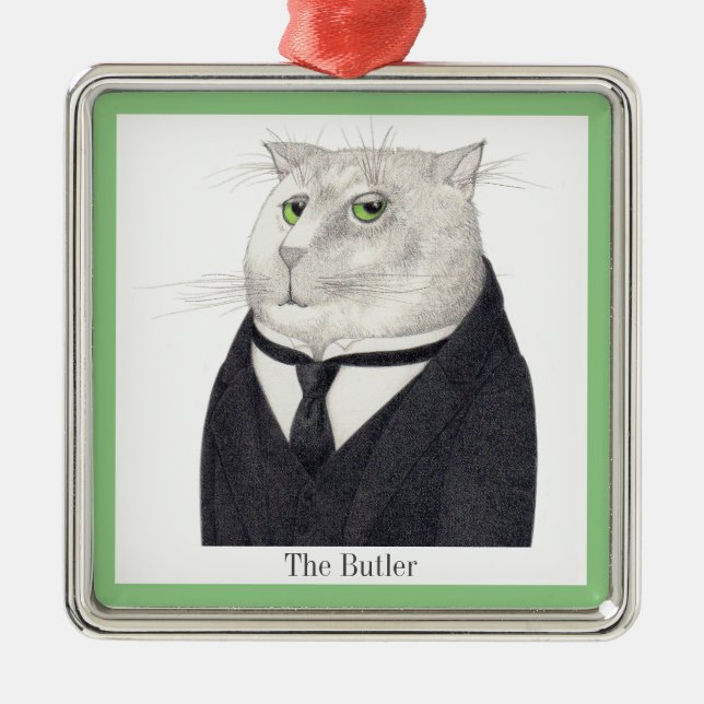 BUTLER CAT Premium Square Ornament + Text (Front)
