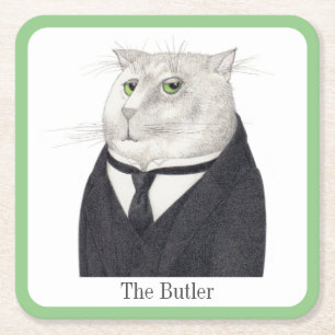 BUTLER CAT Square Paper Coasters + Text