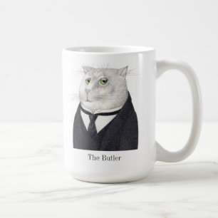 BUTLER CAT Tall White Mug + Text