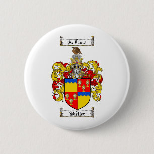 BUTLER FAMILY CREST - BUTLER COAT OF ARMS 6 CM ROUND BADGE