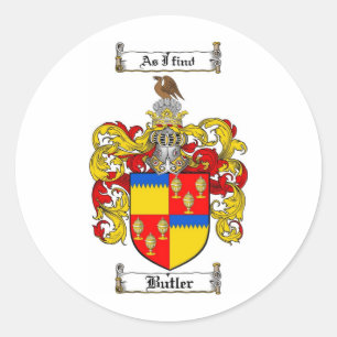 BUTLER FAMILY CREST -  BUTLER COAT OF ARMS CLASSIC ROUND STICKER