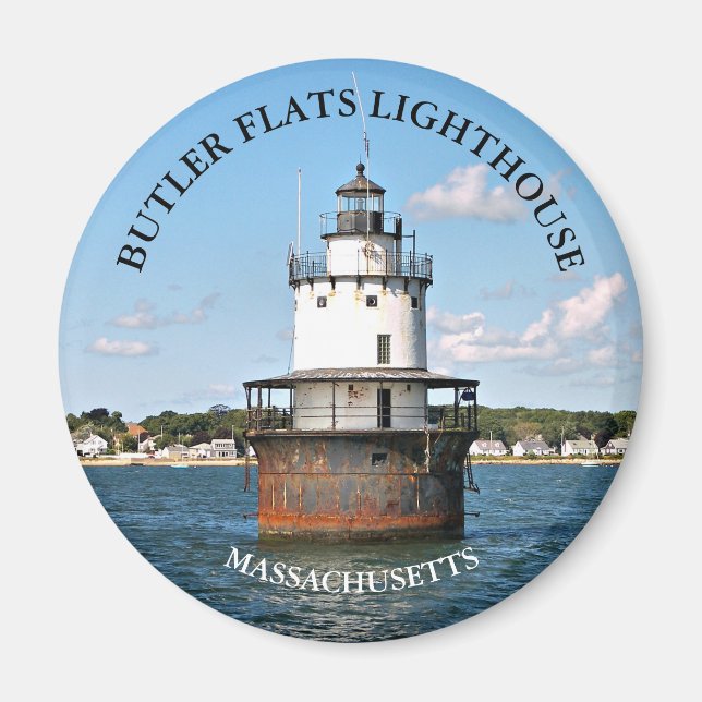 Butler Flats Lighthouse Massachusetts Round Magnet (Front)