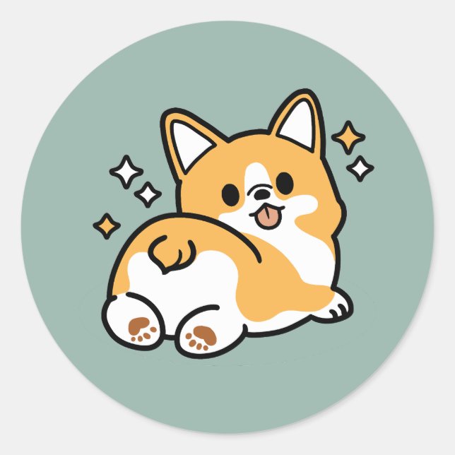 Butt First, Let's Nap – Cute Corgi Butt Cartoon Classic Round Sticker (Front)