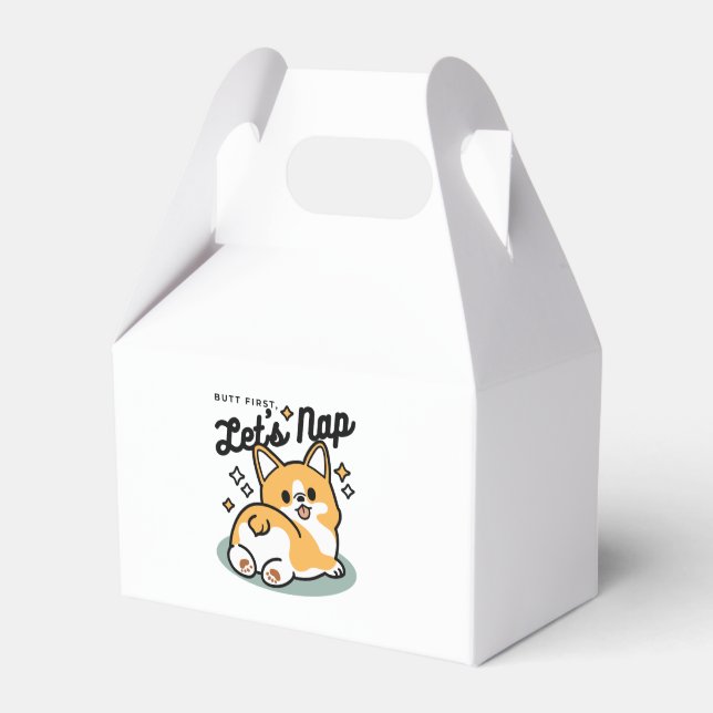 Butt First, Let's Nap – Cute Corgi Butt Cartoon Favour Box (Front Side)