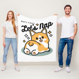 Butt First, Let's Nap – Cute Corgi Butt Cartoon Fleece Blanket