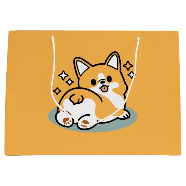 Butt First, Let's Nap – Cute Corgi Butt Cartoon Large Gift Bag (Front)