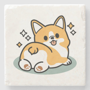 Butt First, Let's Nap – Cute Corgi Butt Cartoon Stone Coaster