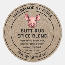 Butt Rub Spice Blend Jar Label Kraft Paper Style