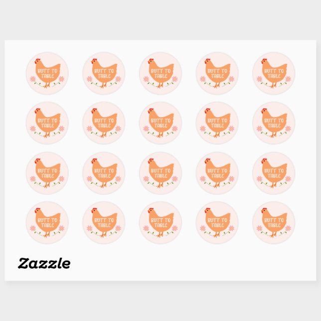 Butt to Table, Chicken Egg Carton Round Stickers (Sheet)