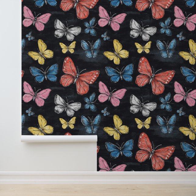 Buttefly Colourful Insect Collection Pattern Wallpaper (Application)
