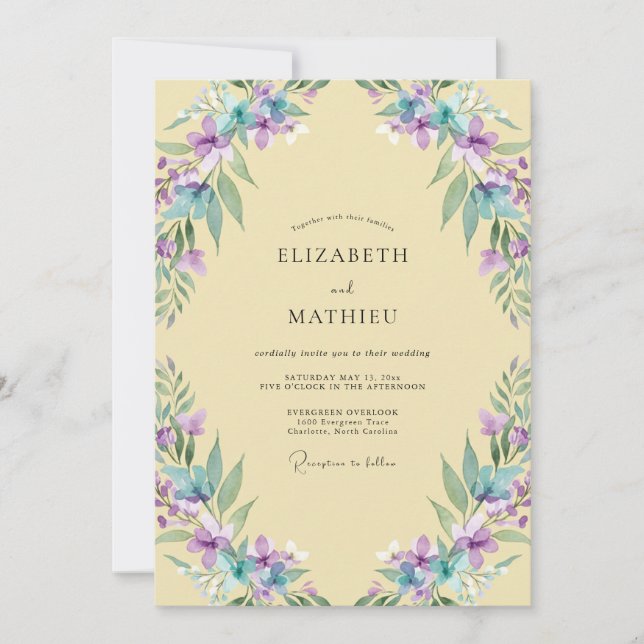 Butter Amethyst Wisteria Wedding Invitation (Front)