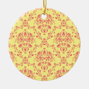 Butter and Cranberry Damask Ceramic Ornament