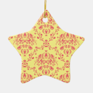 Butter and Cranberry Damask Ceramic Ornament