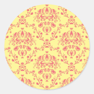 Butter and Cranberry Damask Classic Round Sticker