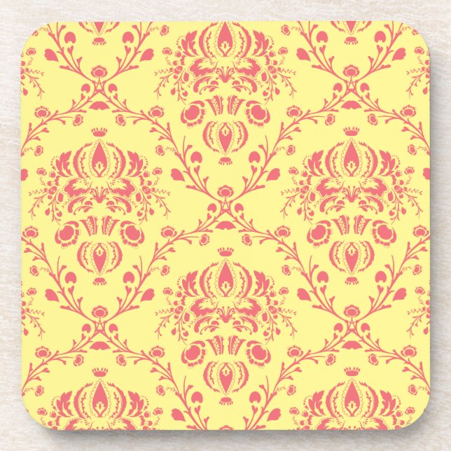 Butter and Cranberry Damask Coaster (Front)