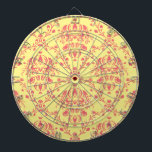 Butter and Cranberry Damask Dartboard<br><div class="desc">A classic,  elegant damask design pattern in pastel buttery yellow and cranberry pink.</div>