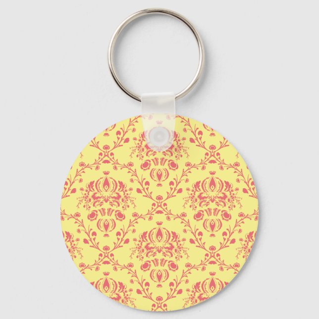 Butter and Cranberry Damask Key Ring (Front)