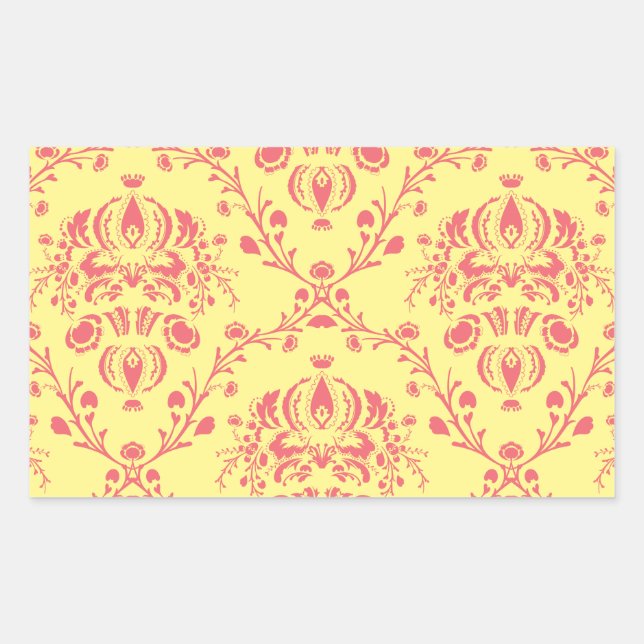 Butter and Cranberry Damask Rectangular Sticker (Front)