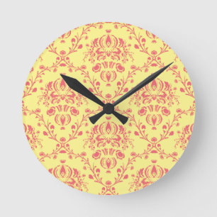 Butter and Cranberry Damask Round Clock