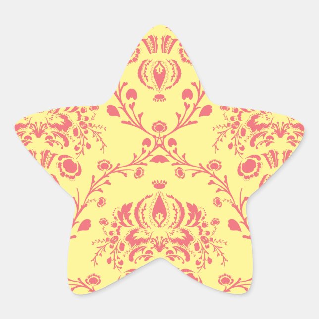 Butter and Cranberry Damask Star Sticker (Front)