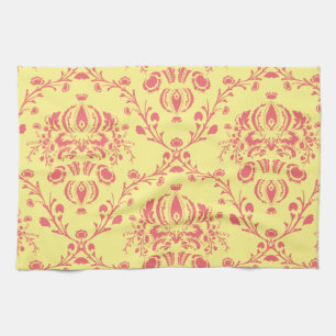 Butter and Cranberry Damask Tea Towel