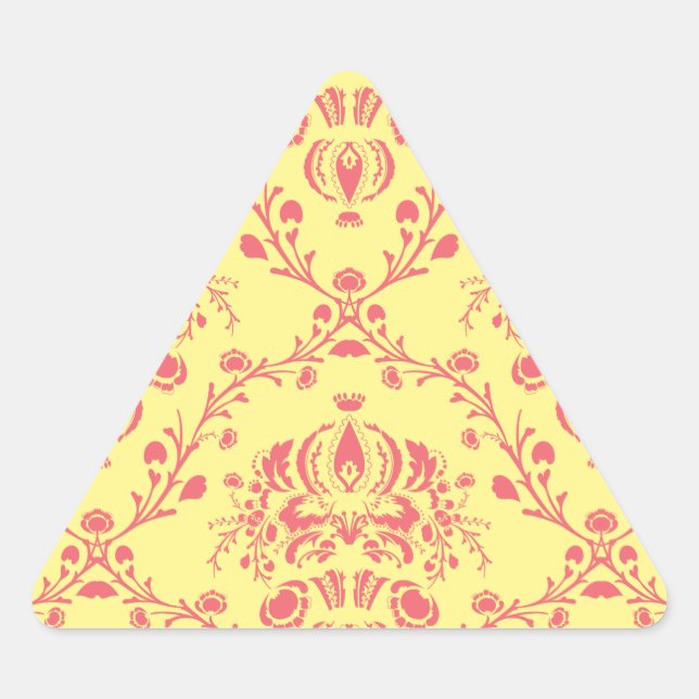 Butter and Cranberry Damask Triangle Sticker (Front)
