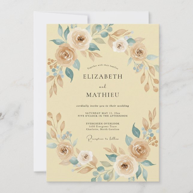 Butter Aqua Peony Wedding Invitation (Front)