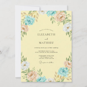 Butter Aqua Ranunculus Eucalyptus Wedding Invitation