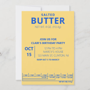 Butter Birthday Party Cooking party Invitation