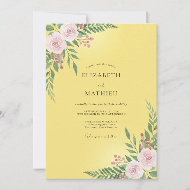 Butter Blush Leafy Wedding Invitation (Front)