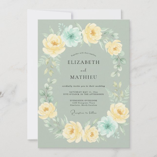 Butter Celadon Peony Wedding Invitation (Front)