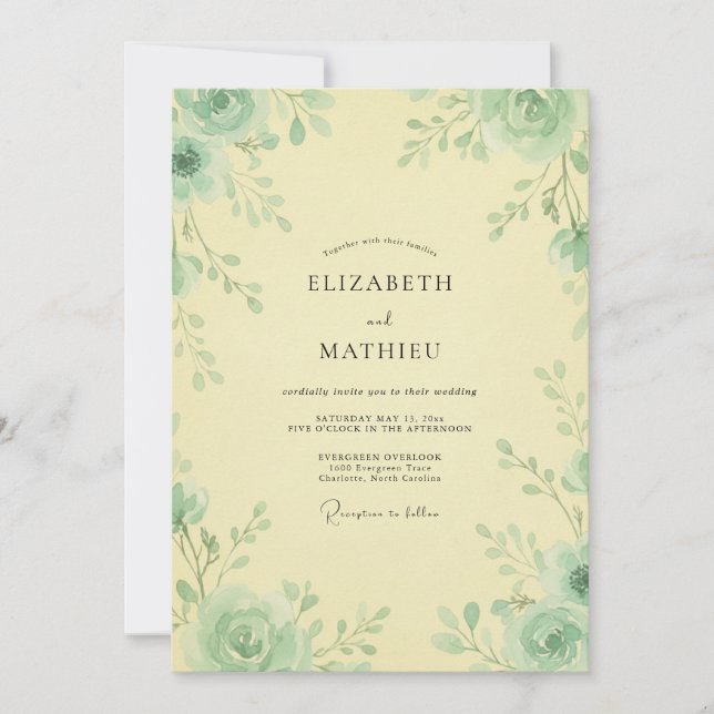 Butter Celadon Rose Wedding Invitation (Front)