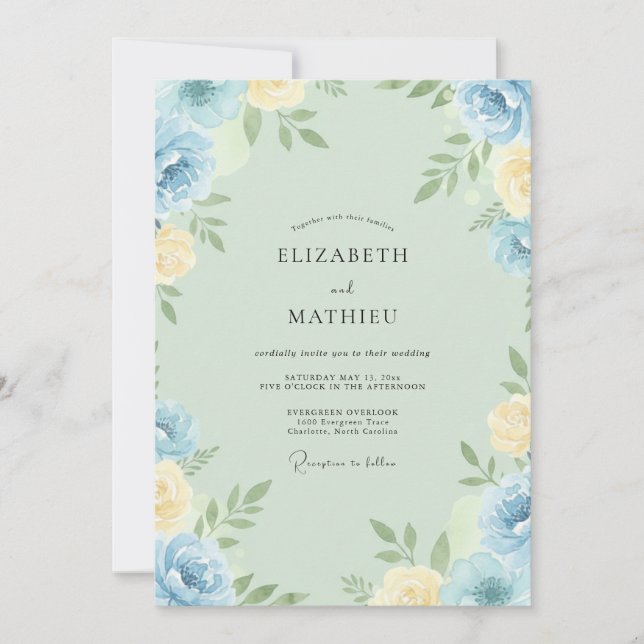 Butter Cerulean Painted Wedding Invitation (Front)