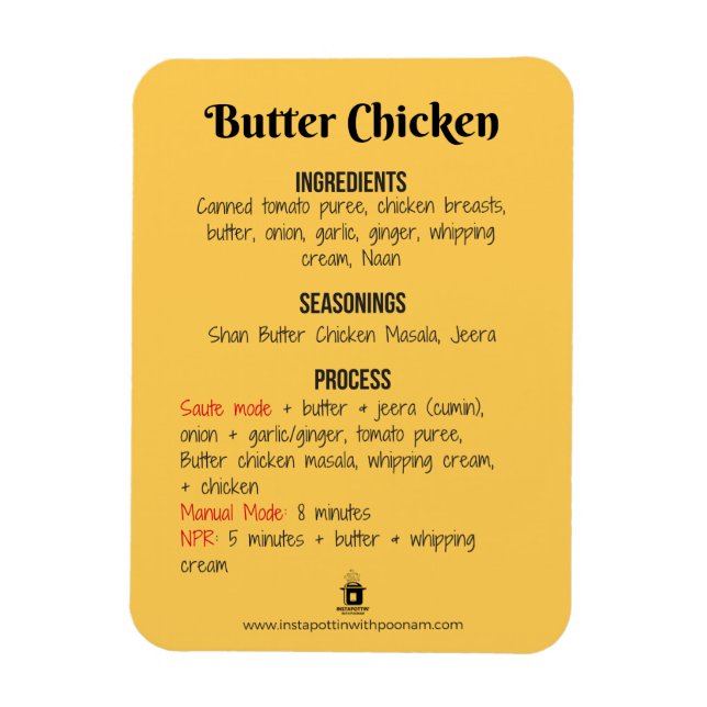 Butter Chicken Recipe Magnet for Instant Pot (Vertical)