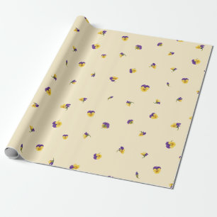 Butter Cream Purple Yellow Viola Floral Pattern Wrapping Paper
