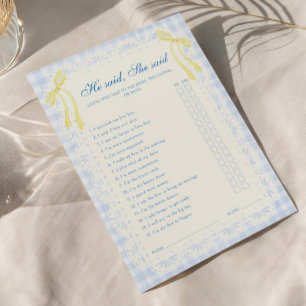 Butter Half Bridal Shower He said She said Card