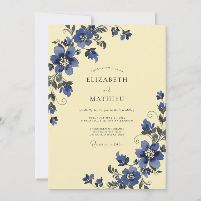 Butter Indigo Vine Wedding Invitation (Front)