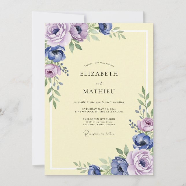 Butter Lavender Anemone Wedding Invitation (Front)