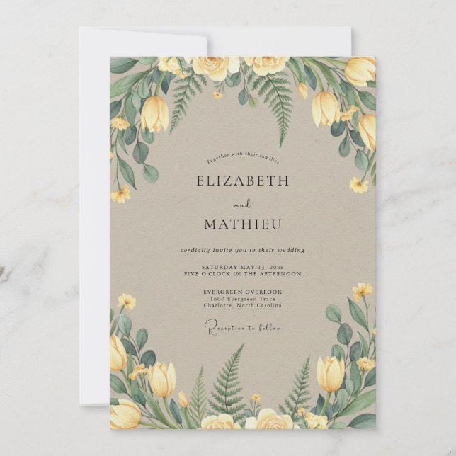 Butter Leafy Taupe Wedding Invitation (Front)