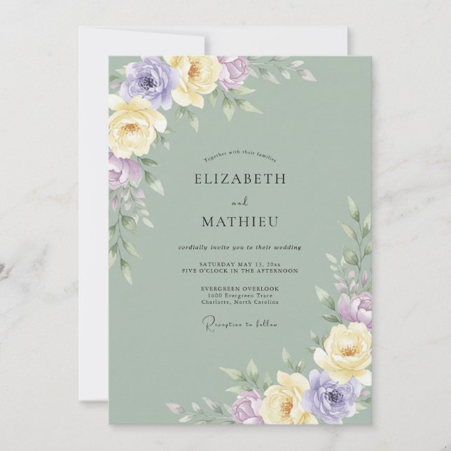 Butter Lilac Painted Wedding Invitation (Front)