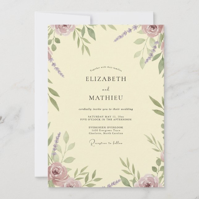 Butter Mauve Leaf Wedding Invitation (Front)