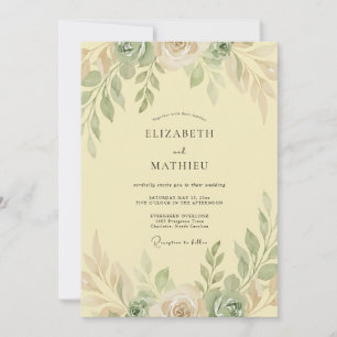 Butter Peach Leafy Wedding Invitation