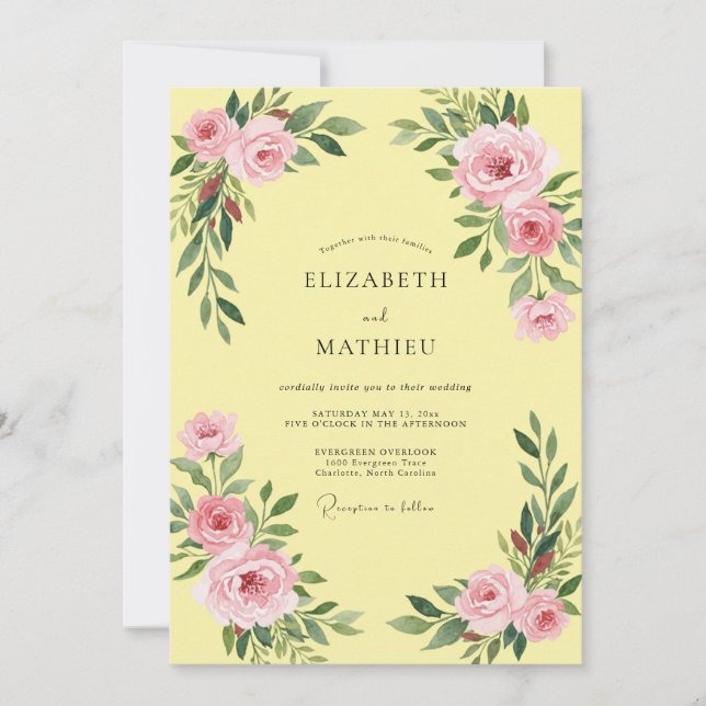 Butter Peony Leafy Wedding Invitation (Front)