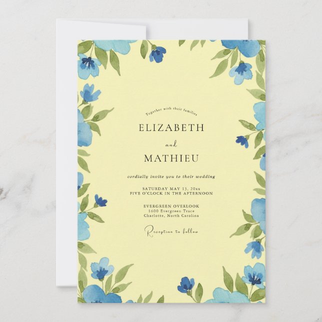 Butter Periwinkle Foliage Eucalyptus Wedding Invitation (Front)