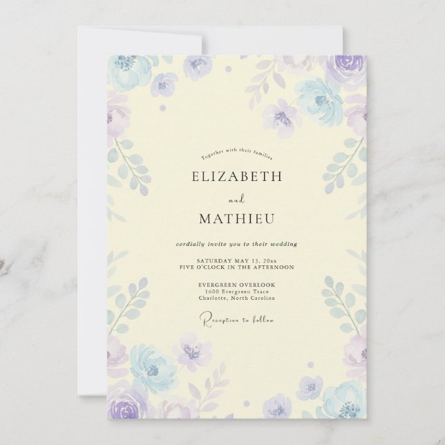 Butter Periwinkle Wildflower Wedding Invitation (Front)