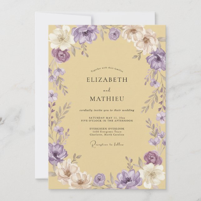 Butter Purple Ranunculus Eucalyptus Wedding Invitation (Front)