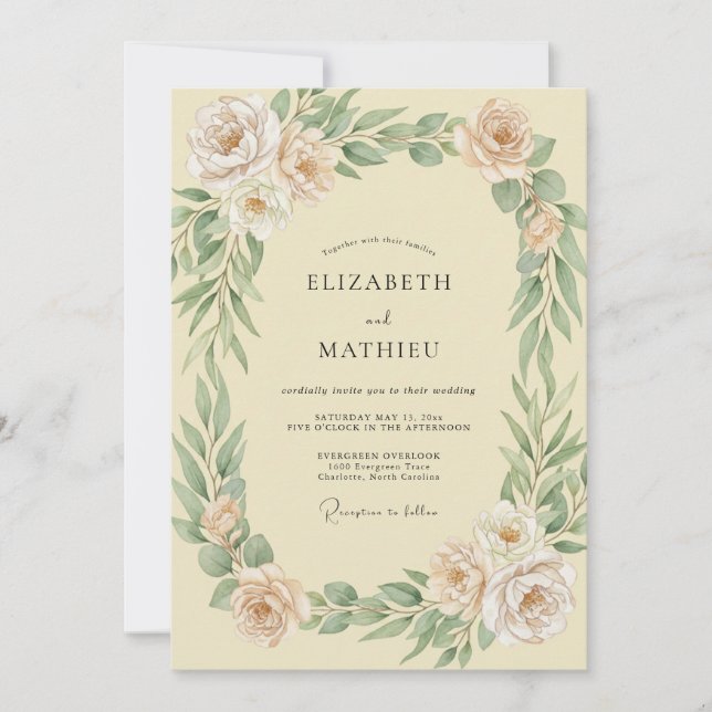 Butter Sage Leafy Wedding Invitation (Front)