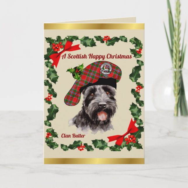 Butter Scottie Dog Personalised Xmas Card (Front)