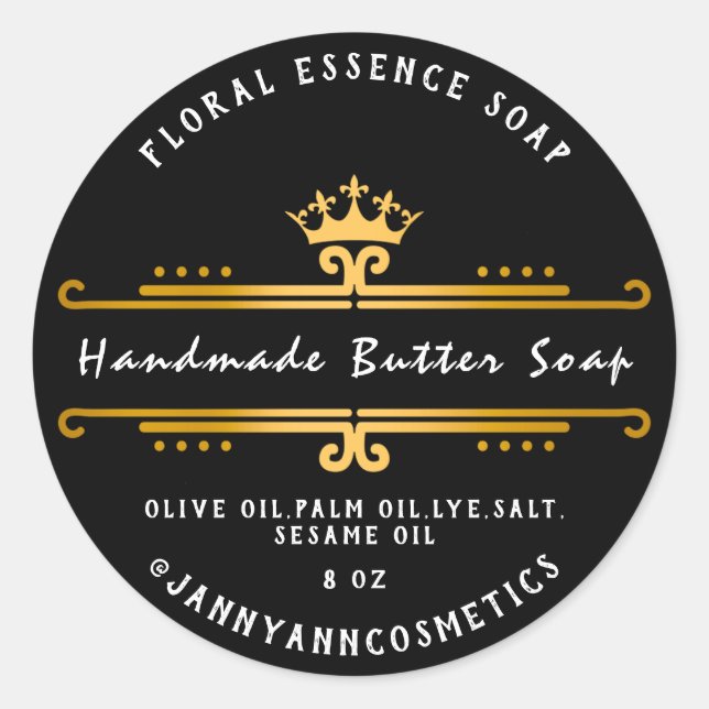Butter Soap Cosmetics Black Golden Royal Crown Classic Round Sticker (Front)